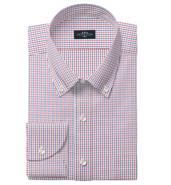 Red and Multi Gingum Men's Dress Shirt