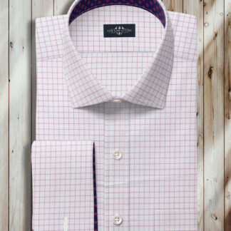 Pink Gingum Men's Dress Shirt, Royal Pink Gingum Men's Dress Shirt, Best Pink Gingum Men's Dress Shirt, Luxury Pink Gingum Men's Dress Shirt, Bespoke Pink Gingum Men's Dress Shirt, French Rounded Cuff