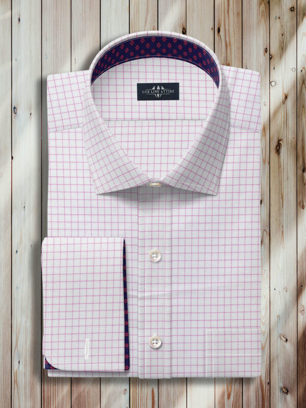 Pink Gingum Men's Dress Shirt, Royal Pink Gingum Men's Dress Shirt, Best Pink Gingum Men's Dress Shirt, Luxury Pink Gingum Men's Dress Shirt, Bespoke Pink Gingum Men's Dress Shirt, French Rounded Cuff