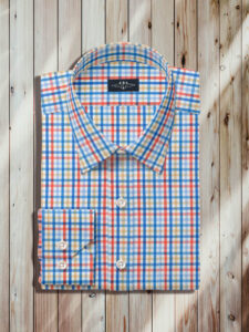 Multi Check Shirt, Straight Poing Collar, One Button Mitered Cuff, Multi Color Check Fabric