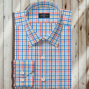 Multi Check Shirt, Straight Poing Collar, One Button Mitered Cuff, Multi Color Check Fabric