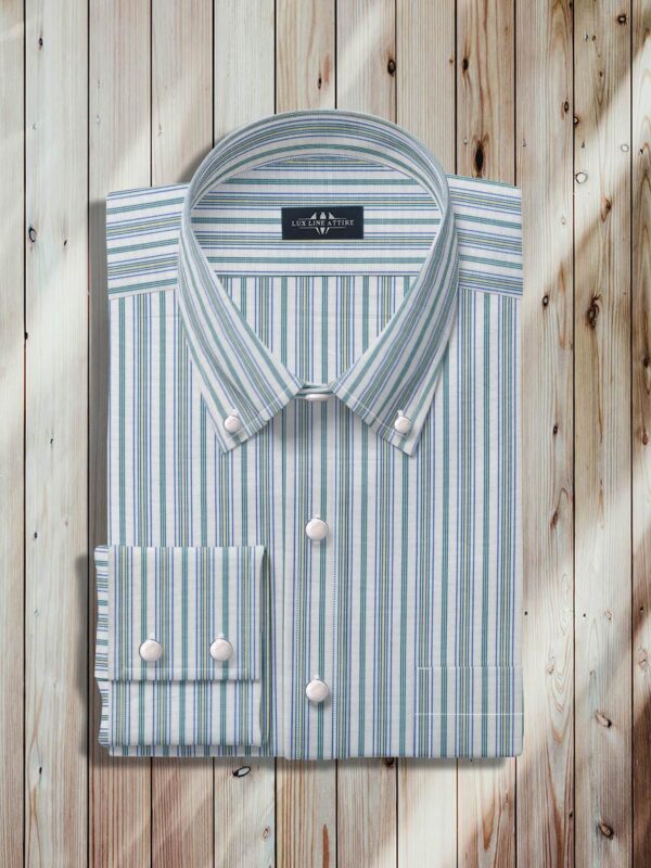 multi coloured striped shirt, Button Down Collar, Two Button Square Cuff, Multi Plane Stripe Fabric