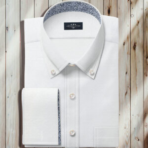 White Oxford Shirt Button Down, Button Down Collar, French Rounded Cuff, Pure White Oxford Fabric