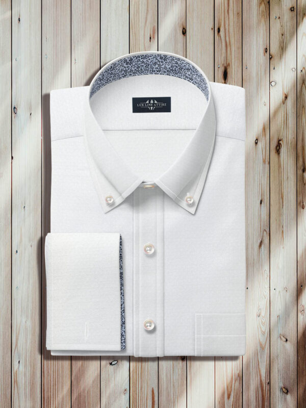 White Oxford Shirt Button Down, Button Down Collar, French Rounded Cuff, Pure White Oxford Fabric