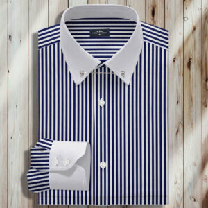 Blue Stipe Pin Collar Men Dress Shirt