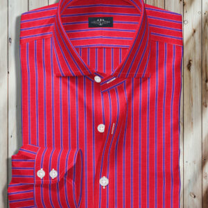 Red and Blue Stipe Men Dress Shirt