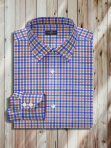 Blue and Peach Plain Pin Collar Men Dress Shirt