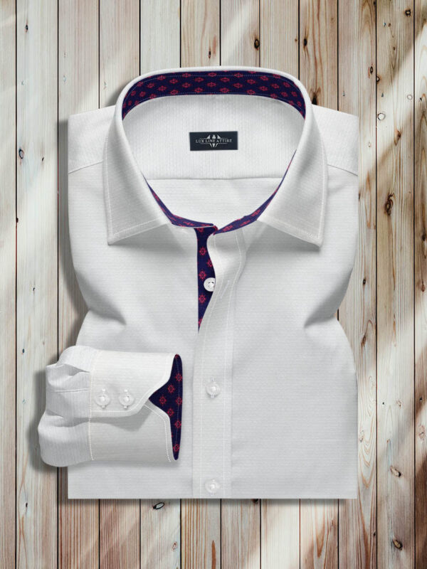 White Work Fabric, Break Resistant Buttons, Straight Medium Collar, Two Button Rounded Cuff, White Work Dress Shirt