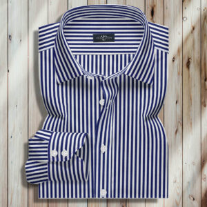 Dress Shirts-Navy Blue stripe luxury