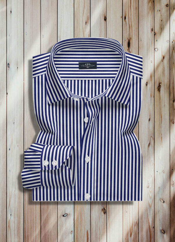 Dress Shirts-Navy Blue stripe luxury