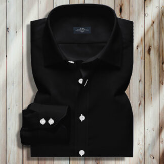 Black Dress Shirt, Royal Black Dress Shirt, Best Black Dress Shirt, Two Button Rounded Cuff, White Buttons