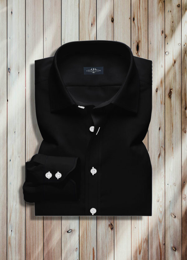 Black Dress Shirt, Royal Black Dress Shirt, Best Black Dress Shirt, Two Button Rounded Cuff, White Buttons