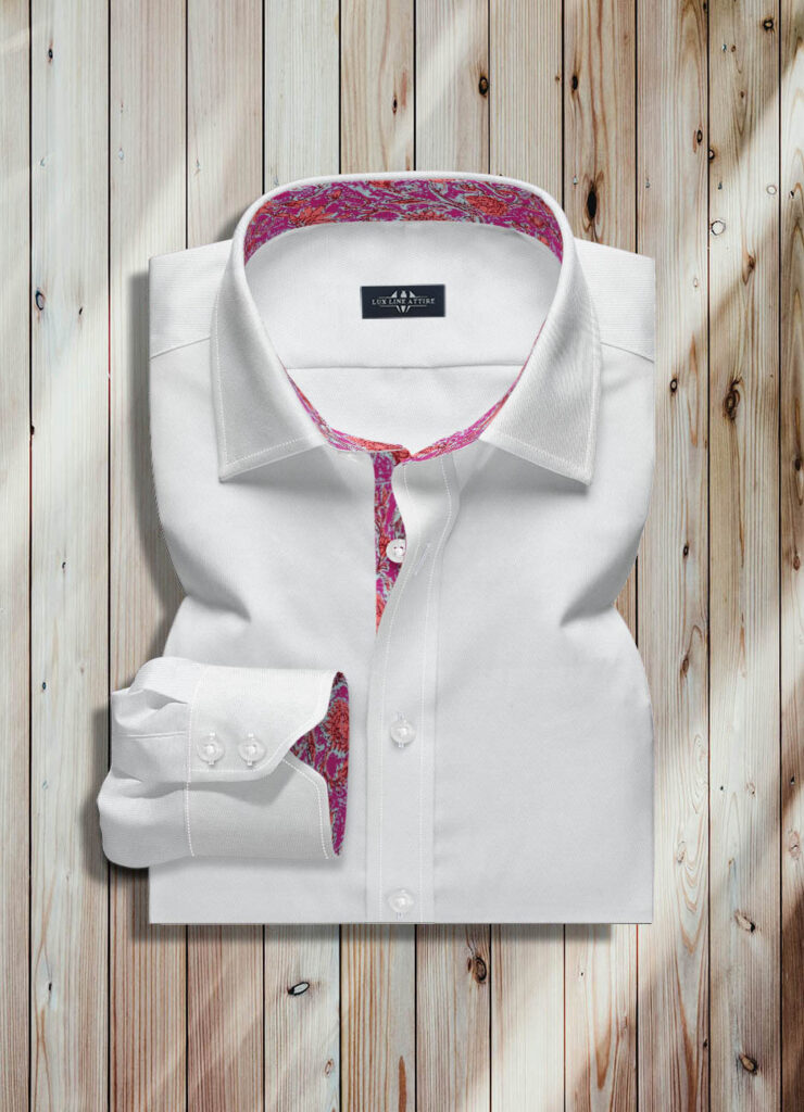 White Twill Dress Shirt, Best White Twill Dress Shirt, Luxury White Twill Dress Shirt, Bespoke White Twill Dress Shirt, White Buttons